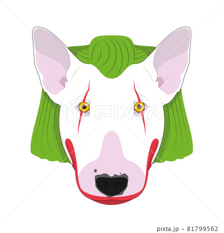 Halloween greeting card. Bull Terrier dog dressed as a scary clown Halloween greeting card. Bull Terrier dog dressed as a scary clown 81799562