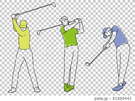 ゴルファーのシンプルな線画イラストセットのイラスト素材