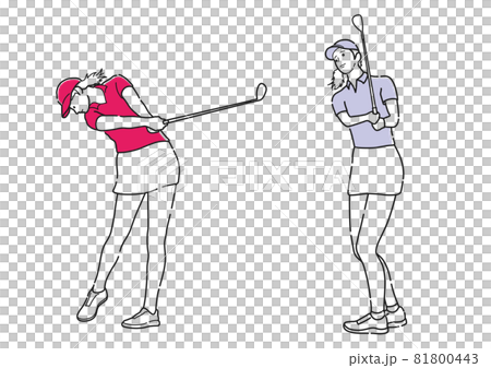 ゴルファーのシンプルな線画イラストセット 81800443