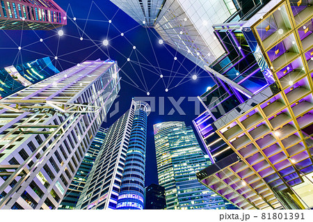 Smart city and wireless communication network on skyscrapers Central Business District in Singapore background, Financial modern technology concept Smart city and wireless communication network on skyscrapers Central Business District in Singapore background, Financial modern technology concept 81801391