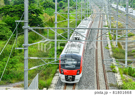 Electric train Red line is Suburban Railway Project Serves to transport passengers living in the suburbs to Bangkok, Thailand 81801668