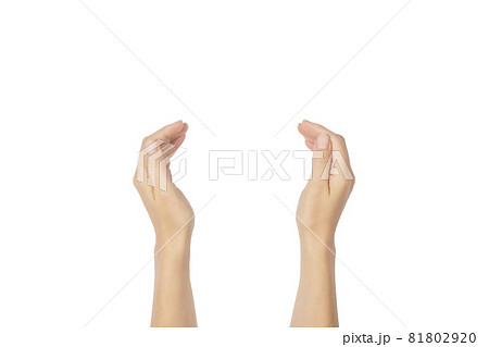 The palms of a hands are in a holding, offering or giving position isolated on white background. Open palm gesture. The palms of a hands are in a holding, offering or giving position isolated on white background. Open palm gesture. 81802920