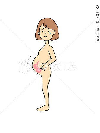 泣き顔の裸の妊婦と胎児のイメージイラスト 81803232