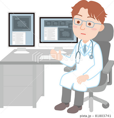 医師と診察室のパソコンのイラスト素材