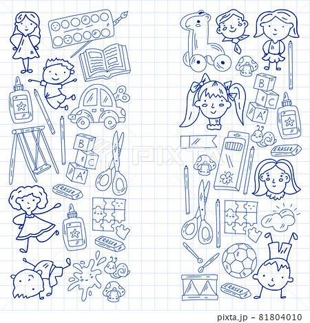 Children play with toys in the kindergarten. Kids playground. Education, creativity, imagination. Children play with toys in the kindergarten. Kids playground. Education, creativity, imagination. 81804010