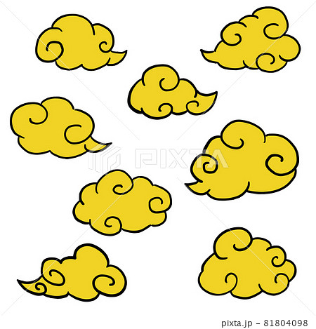 もくもくした和風の雲セット 金色のイラスト素材