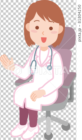 女性医師_椅子に座っている_全身 女性医師_椅子に座っている_全身 81804250