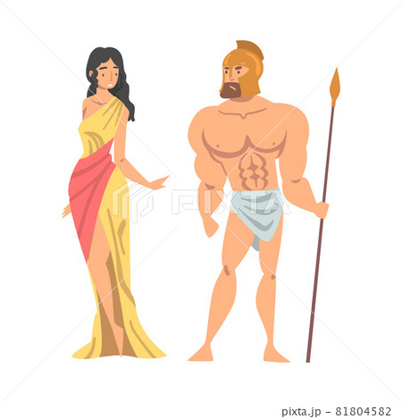 Greek or Hellene Woman Character in Ethnic Chiton Clothing and Gladiator Vector Illustration Greek or Hellene Woman Character in Ethnic Chiton Clothing and Gladiator Vector Illustration 81804582