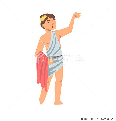 Greek or Hellene Man Character in Ethnic Chiton Clothing and Laurel Wreath Vector Illustration 81804612
