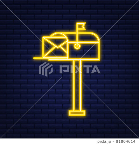 Mail box. Envelope with a newsletter concept. Neon style. Vector illustration. 81804614