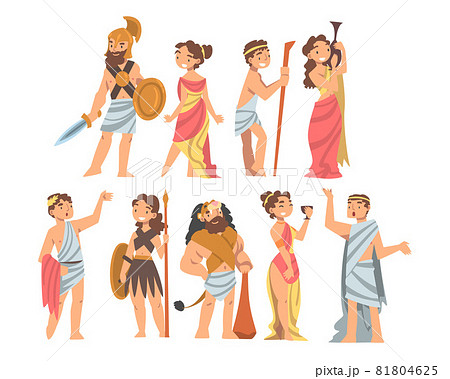 Greeks or Hellenes People Character in Ethnic Chiton Clothing Vector Illustration Set Greeks or Hellenes People Character in Ethnic Chiton Clothing Vector Illustration Set 81804625