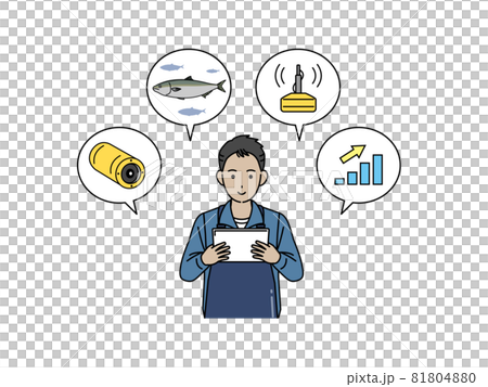 スマート漁業　タブレットを操作する漁師　男性　イラスト素材 81804880