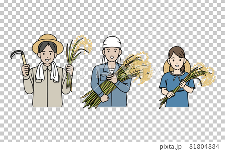 農業　農家　稲作　お米　収穫　男女　イラスト素材 81804884