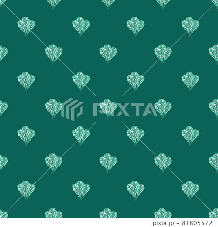 Seamless pattern bunch mangold salad on teal background. Abstract ornament with lettuce. 81805572