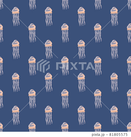 Seamless pattern jellyfish on purple background. Minimalist ornament with sea animals . 81805575