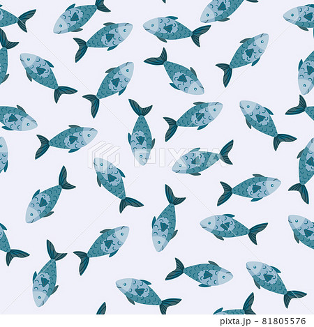 Seamless pattern fish on light gray background. Modern ornament with sea animals. 81805576