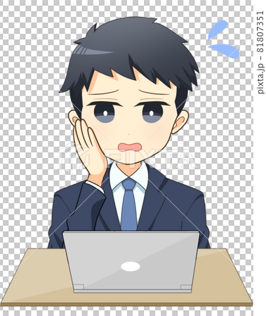 パソコンを使う男性イラスト バストアップ 困る パソコンを使う男性イラスト バストアップ 困る 81807351