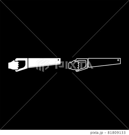 Wood saw in hand tool in use Arm for cutting Timber symbol Sawmill concept icon white color vector illustration flat style image set 81809133