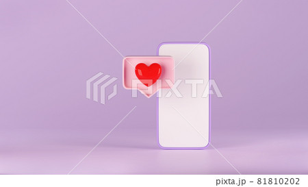 3d render of smartphone with love icon in pastel pink speech bubble box. Notification element in social media, symbol of love, adding in favorite. Concept of communication in social network 3d render of smartphone with love icon in pastel pink speech bubble box. Notification element in social media, symbol of love, adding in favorite. Concept of communication in social network 81810202