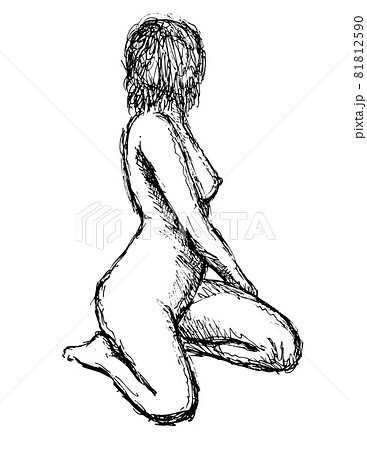Nude Female Human Figure Sitting on Knees..