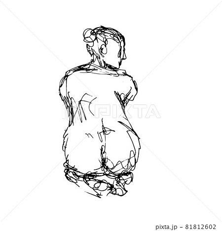 Nude Female Human Figure Model Posing Sitting Down Doodle Art Continuous Line Drawing 81812602