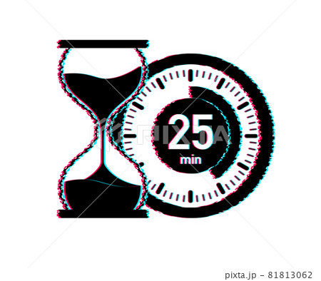 The 25 minutes, stopwatch vector glitch icon. Stopwatch icon in flat style, timer on on color background. Vector illustration. The 25 minutes, stopwatch vector glitch icon. Stopwatch icon in flat style, timer on on color background. Vector illustration. 81813062