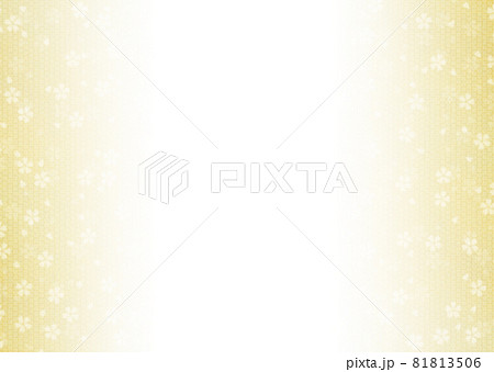 和紙に絞染と桜パターン柄/黄色 中央から左右に濃くなるグラデーション 背景素材 横 他色有り 和紙に絞染と桜パターン柄/黄色 中央から左右に濃くなるグラデーション 背景素材 横 他色有り 81813506
