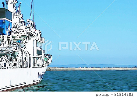 パステル調　”稚内港に停泊するフェリー　”　イラストイメージ 81814282