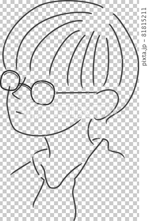丸眼鏡をかけたショートヘアの女の子のイラスト素材