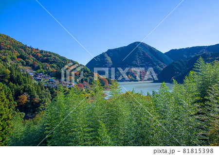 神流湖湖畔　金毘羅橋付近　秋の風景　紅葉の季節　　 81815398