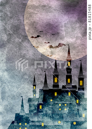ハロウィン 城 満月 背景のイラスト素材