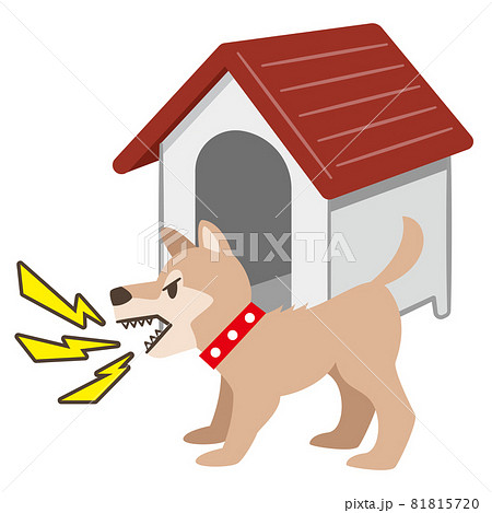 犬小屋の前で吠える犬のイラストレーションのイラスト素材