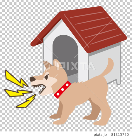 犬小屋の前で吠える犬のイラストレーション 81815720