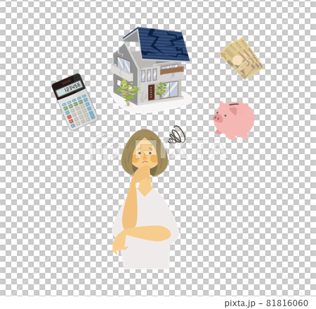 マイホームに悩む女性のベクターイラスト マイホームに悩む女性のベクターイラスト 81816060