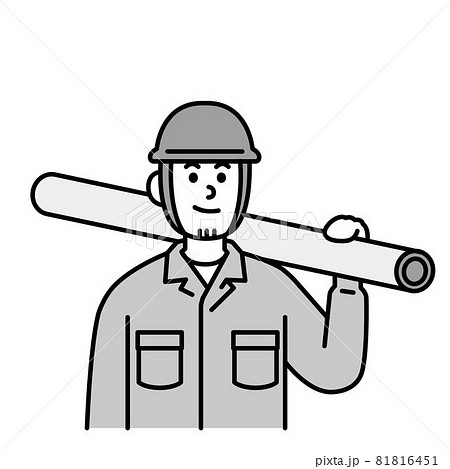 土木作業員さんのイラスト上半身 白黒のイラスト素材 土木作業員さんのイラスト上半身 白黒のイラスト素材
