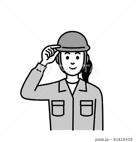 土木作業員さんのイラスト上半身 白黒のイラスト素材