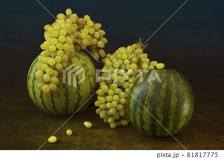 Still life with two watermelons and grapes 81817775