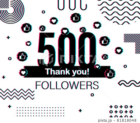 Thank you 500 000 followers numbers. Glitch style banner. Congratulating multicolored thanks image for net friends likes. Vector illustration. 81818048