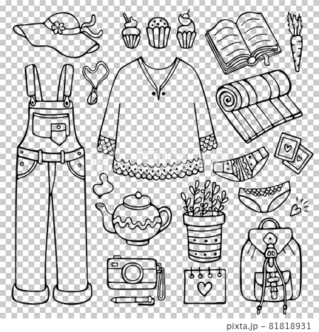 Doodle set of female clothes and other objects - Stock Illustration ...