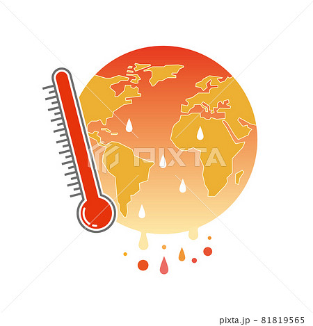 温度計と温暖化で熱くなる地球のイラスト素材