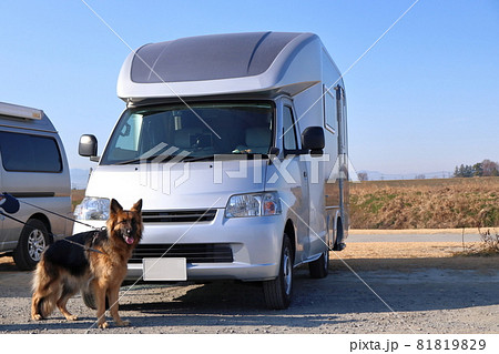 犬とキャンピングカー　シェパード　大型犬 81819829