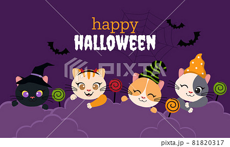 Cute Halloween theme cat banner. Flat vector cartoon design 81820317