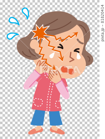Illustration of a middle-aged woman who has a pain in her face due to trigeminal neuralgia 81820414