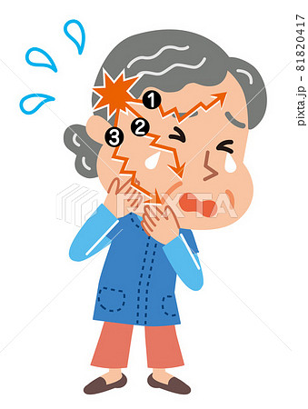 三叉神経痛で顔を痛がる高齢者女性のイラスト 三叉神経痛で顔を痛がる高齢者女性のイラスト 81820417