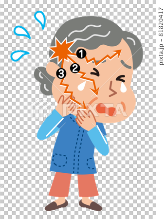 三叉神経痛で顔を痛がる高齢者女性のイラスト 三叉神経痛で顔を痛がる高齢者女性のイラスト 81820417