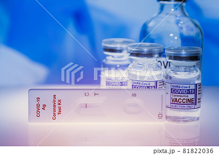 Covid-19 Self Rapid Antigen Test Kit with Covid Vaccine dose bottle for Coronavirus detect and treatment. 81822036