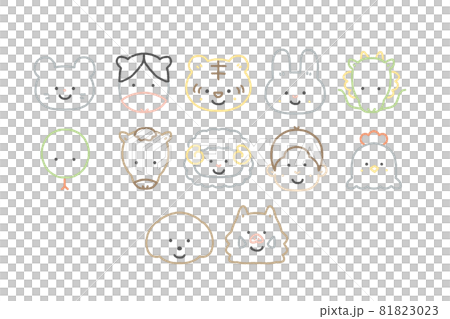 Loose! Tiny! Zodiac line drawing color icon set 81823023