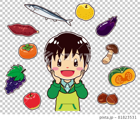 A boy imagining the taste of delicious autumn A boy imagining the taste of delicious autumn 81823531