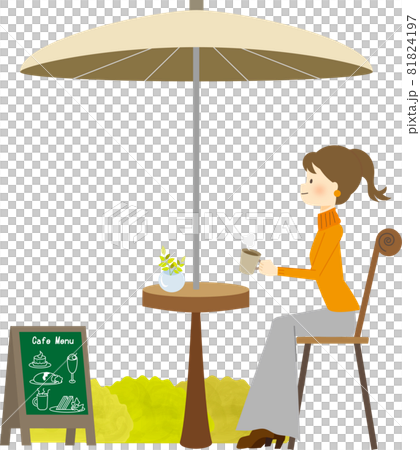 A woman relaxing at an open cafe A woman relaxing at an open cafe 81824197