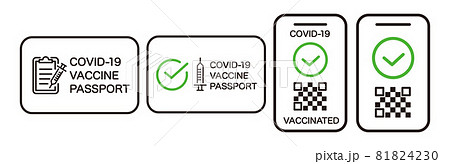 Vaccine passport vector icon set. Covid-19 coronav Vaccine passport vector icon set. Covid-19 coronav 81824230